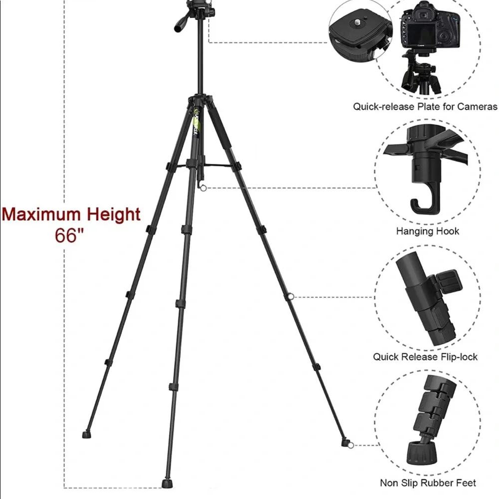 Video Camera Tripod Stand Compatible with Nikon Canon, DSLR Cameras